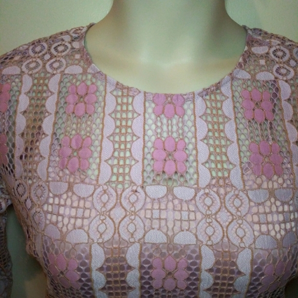 Modcloth Lavender Lace, Sexy Back Slit Fit & Flare Long Sleeved Mini Dress - Picture 7 of 15